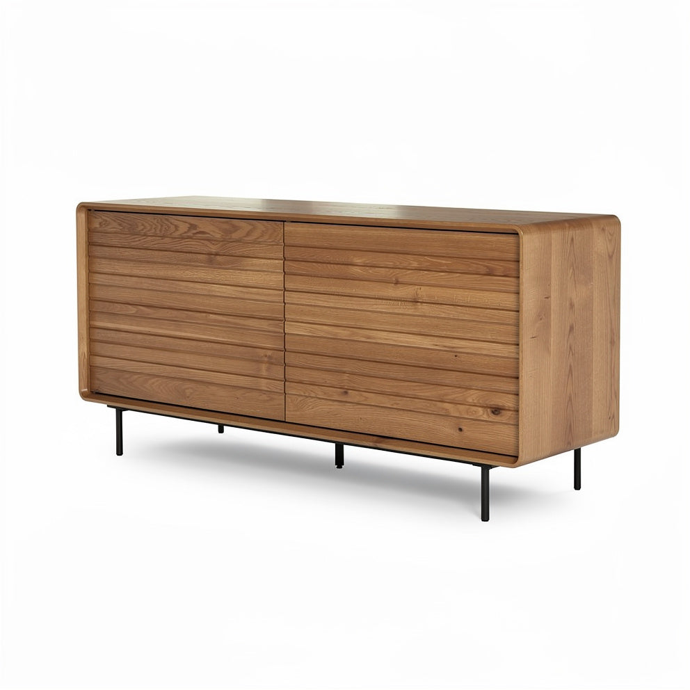 Houten Dressoir met Gestructureerde Deuren en Zwarte Metaalpoten