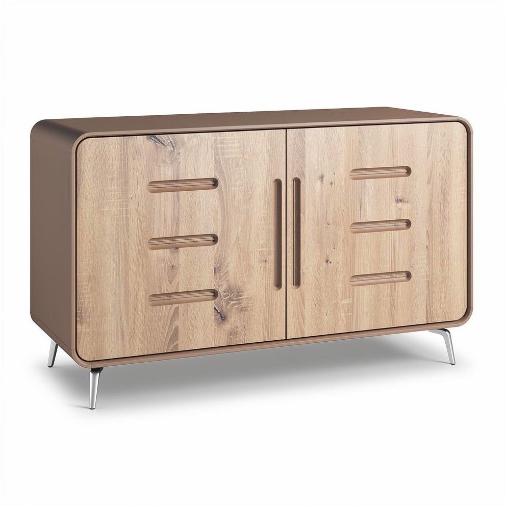 Moderne houten kast met strakke lijnen en minimalistisch ontwerp.