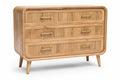 Moderne houten ladekast met drie lades en gouden handvatten