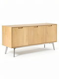 Moderne Eiken Houten Dressoir met Gestreepte Deuren en Metaal Onderstel